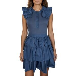 The Shirt Rochelle Behrens Blue Tiered Ruffle Dress Romantic Coastal Size Small